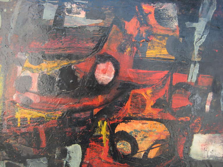 A powerfully composed Abstract Expressionist painting from the 1950's. In Excellent Condition In Palm Springs, CA