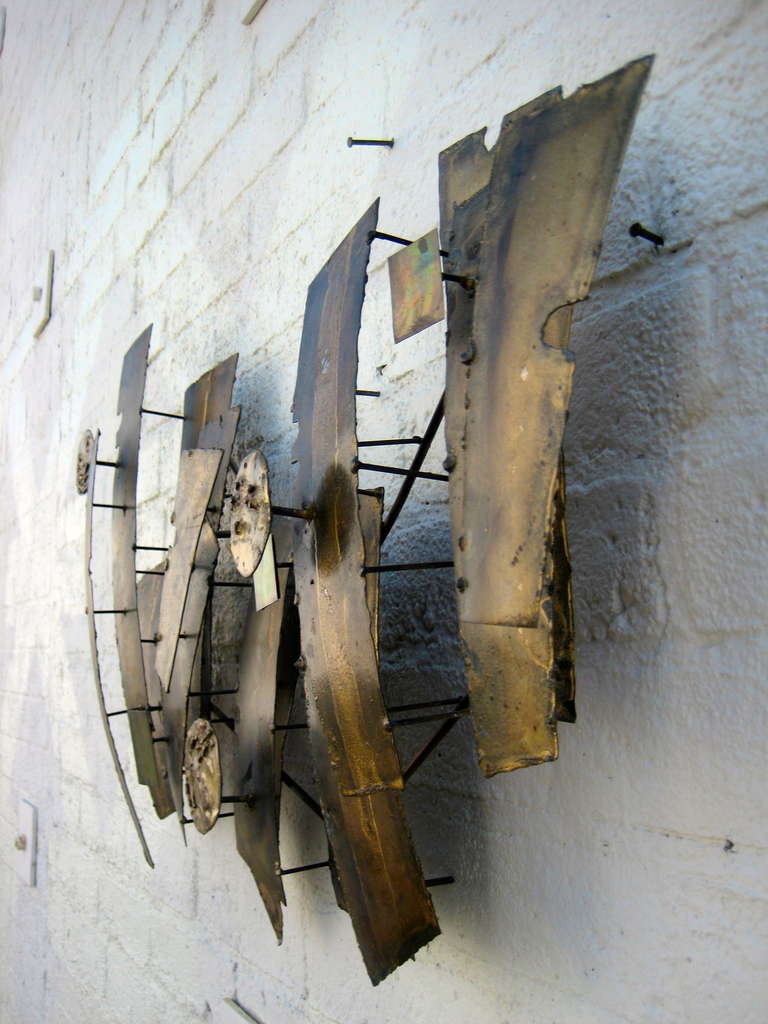 A bold and wonderful Brutalist wall mounted sculpture. C.1970's 2