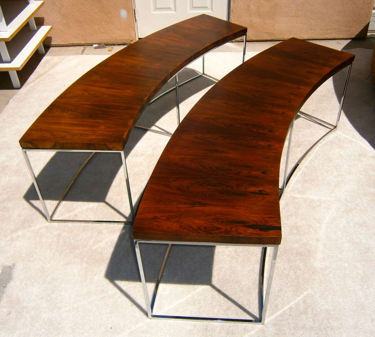 A pair of sofa tables designed by Milo Baughman for Thayer Coggin.  C. 1969