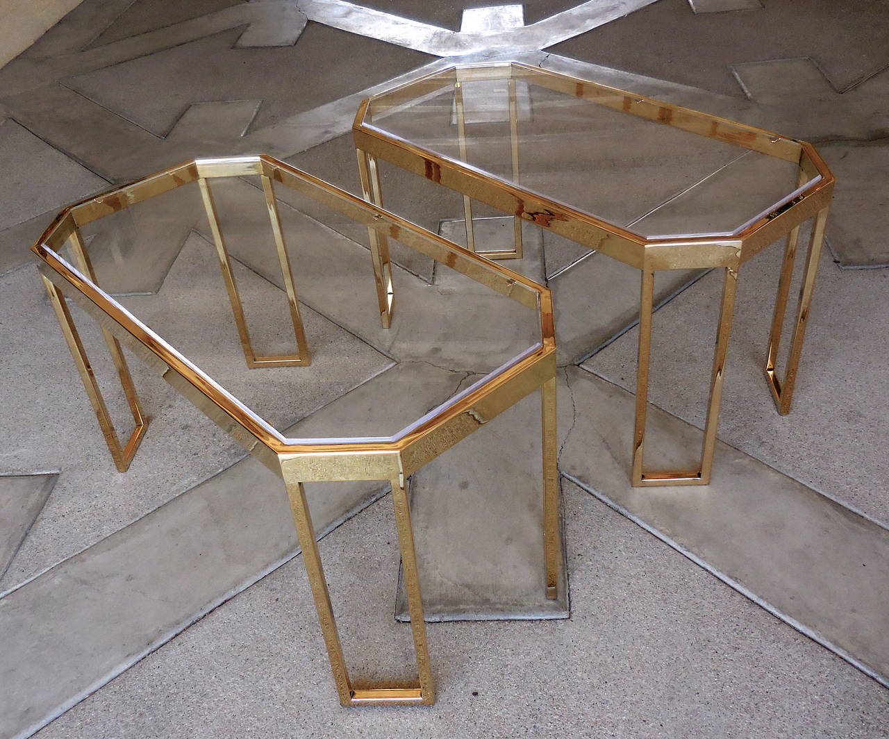 Rare Pair of Brass-Plated Boxline Side Tables by Charles Hollis Jones In Excellent Condition In Palm Springs, CA