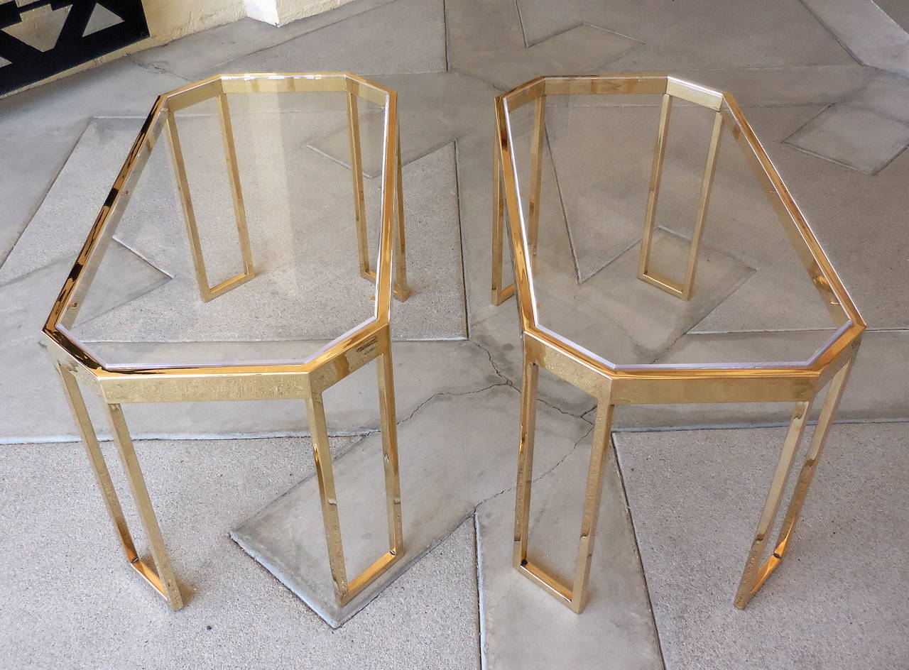 Mid-Century Modern Rare Pair of Brass-Plated Boxline Side Tables by Charles Hollis Jones