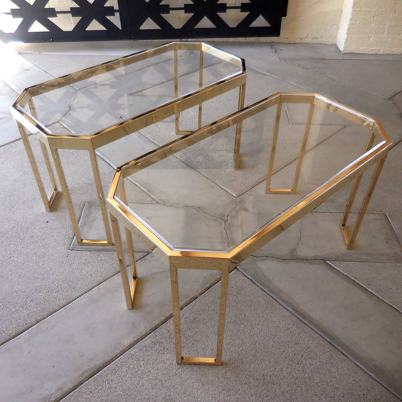 American Rare Pair of Brass-Plated Boxline Side Tables by Charles Hollis Jones