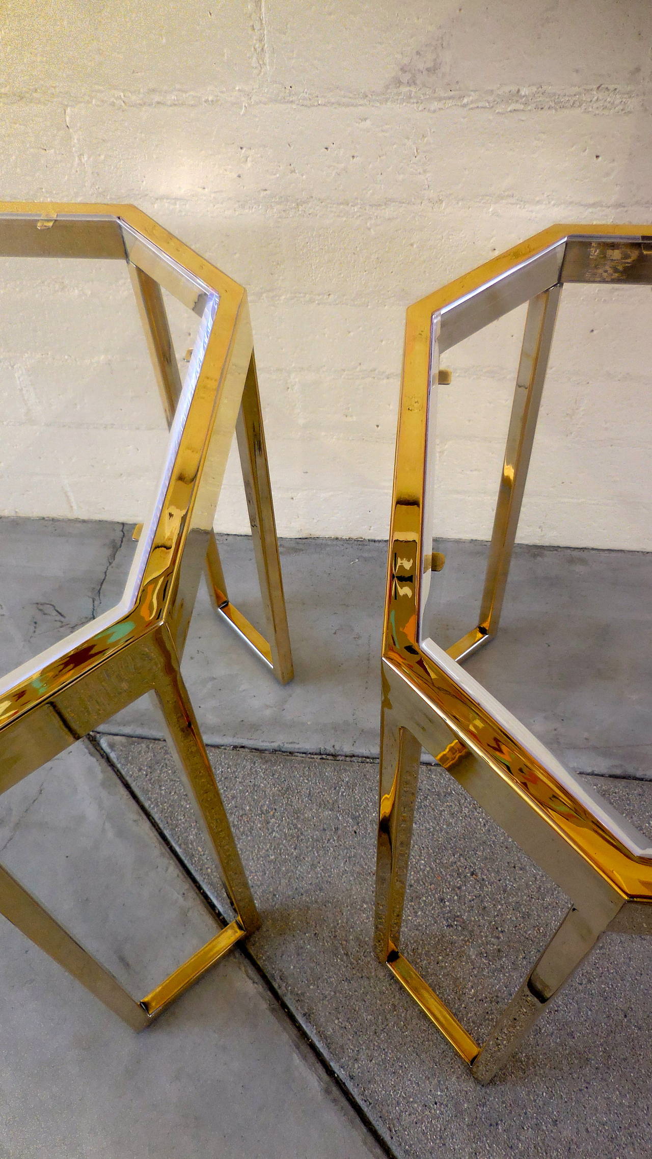 Rare Pair of Brass-Plated Boxline Side Tables by Charles Hollis Jones 1