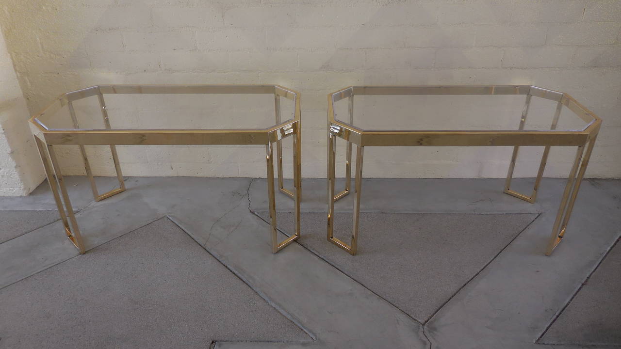 Rare Pair of Brass-Plated Boxline Side Tables by Charles Hollis Jones 4
