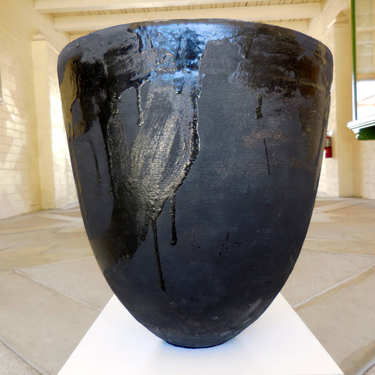 Pitch Black Contemporary Glazed Stoneware Vessel by Darcy Badiali, circa 2015 1