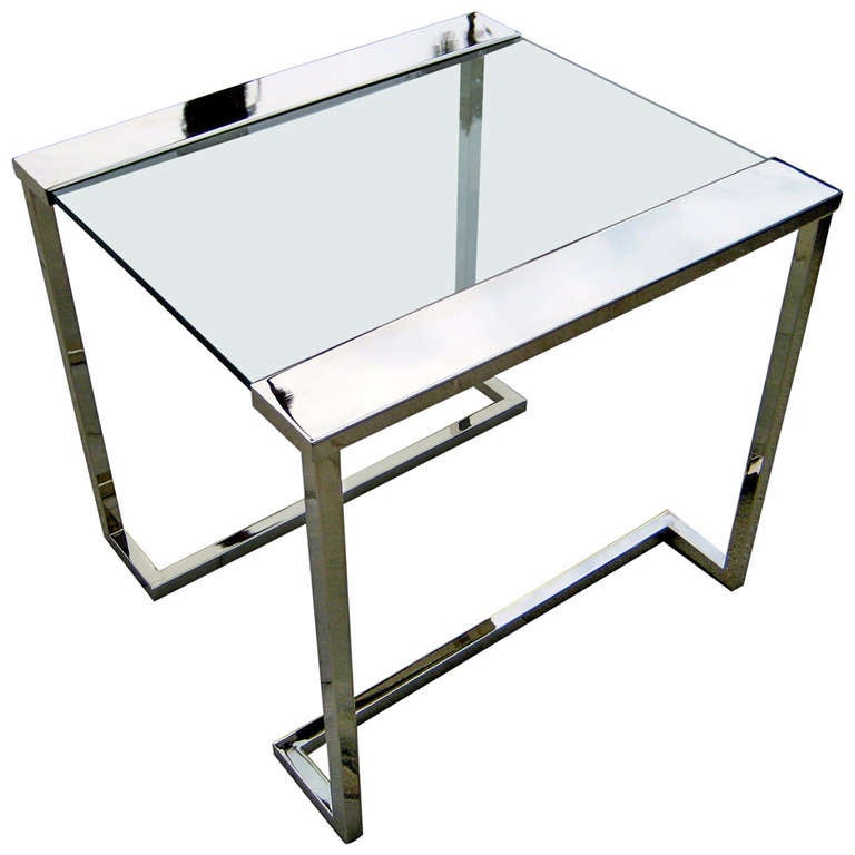 A Nickel Plated and Glass Side Table in the Style of Pace Collection circa 1970s