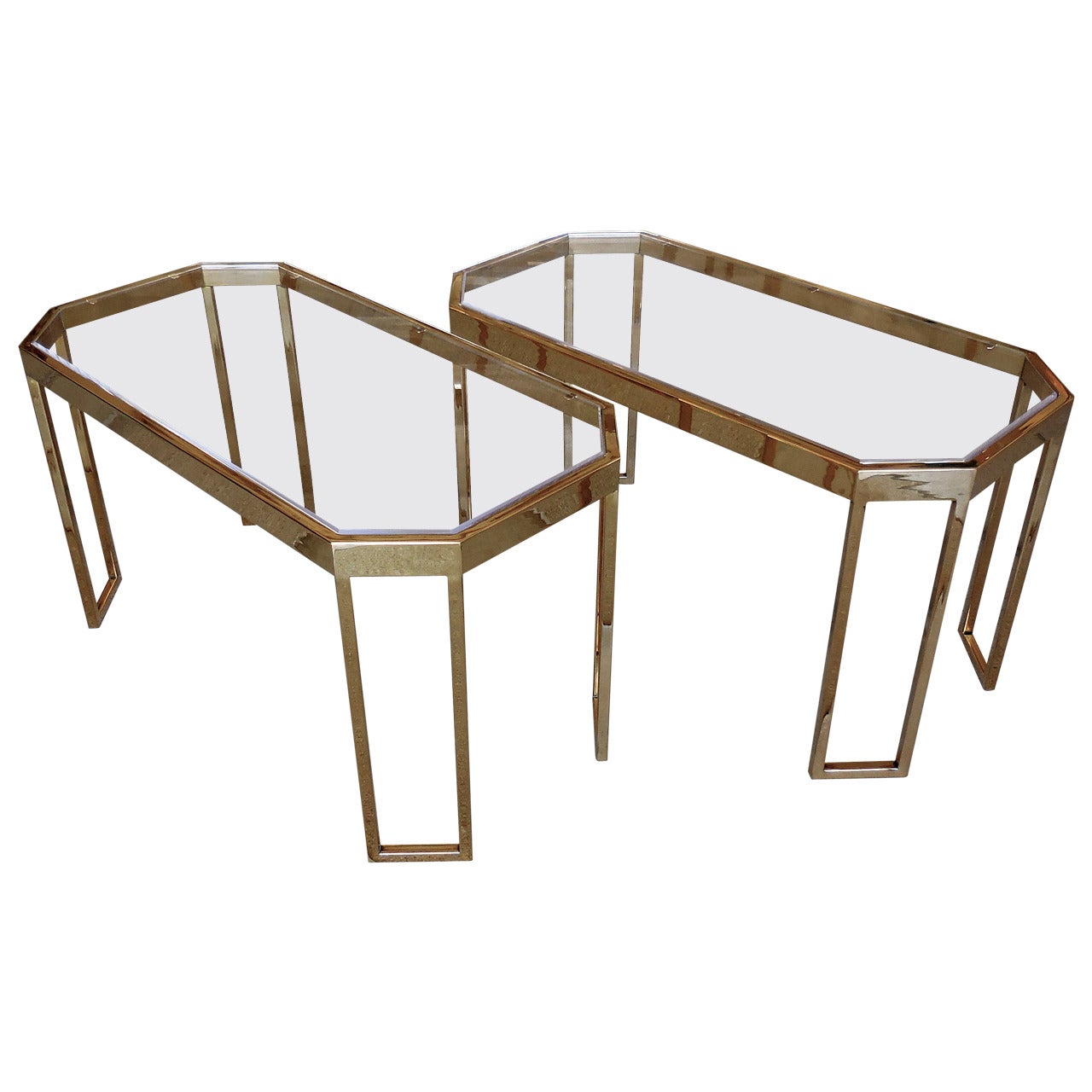 Rare Pair of Brass-Plated Boxline Side Tables by Charles Hollis Jones
