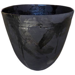 Pitch Black Contemporary Glazed Stoneware Vessel by Darcy Badiali, circa 2015