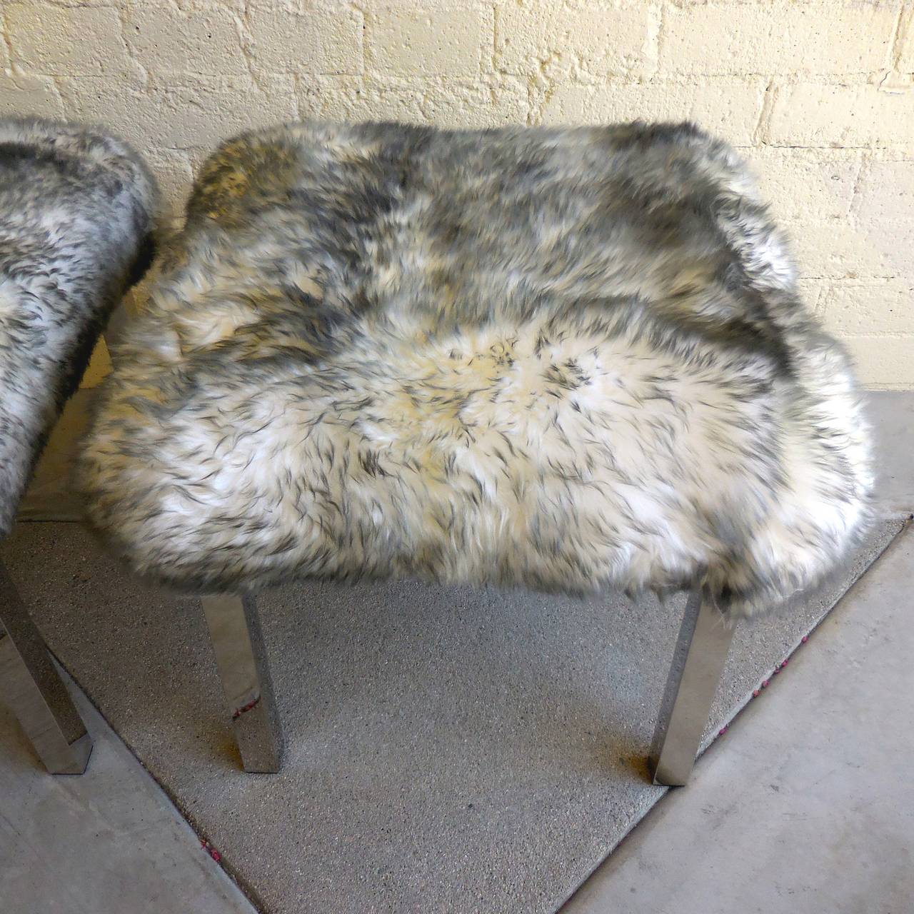 Plated Tipped Sheepskin Upholstered Vintage 1970s Benches