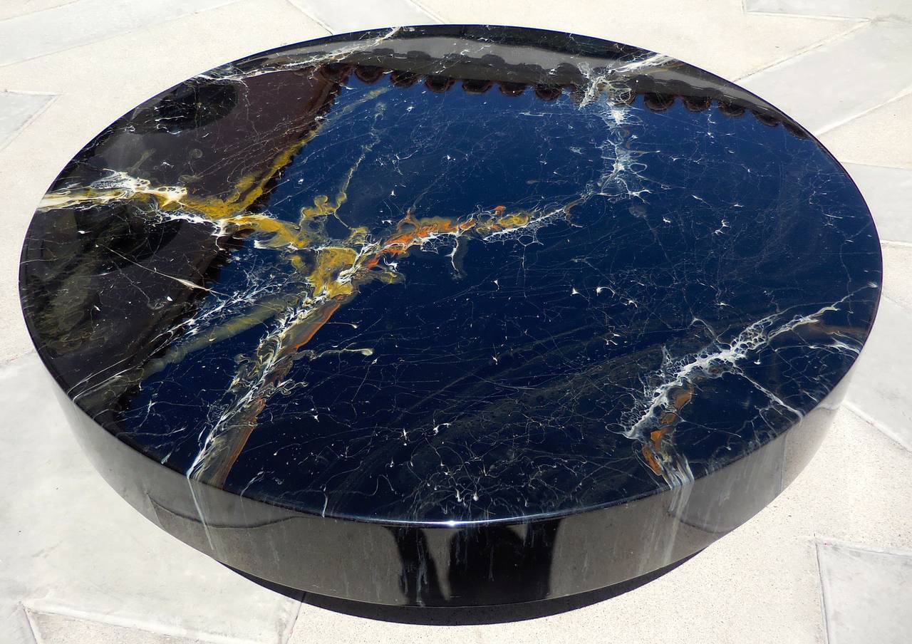 Mid-Century Modern Dramatic Enamel Lacquered Coffee Table on Recessed Chrome Base, circa 1970s