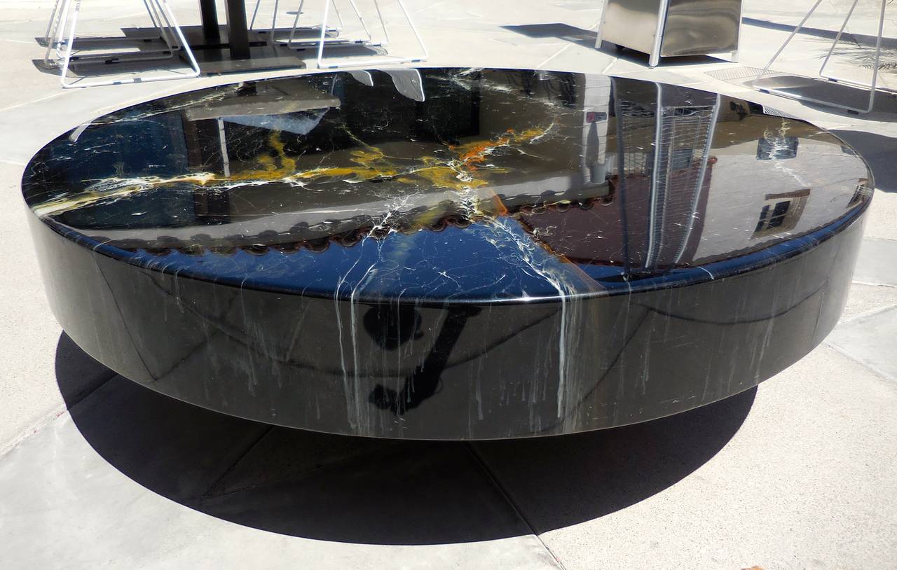 Dramatic Enamel Lacquered Coffee Table on Recessed Chrome Base, circa 1970s In Excellent Condition In Palm Springs, CA