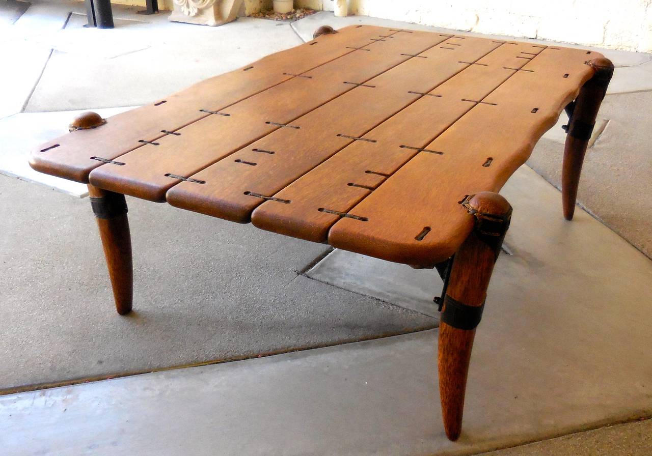 Intriguing Palm Wood and Leather Vintage Coffee Table 1