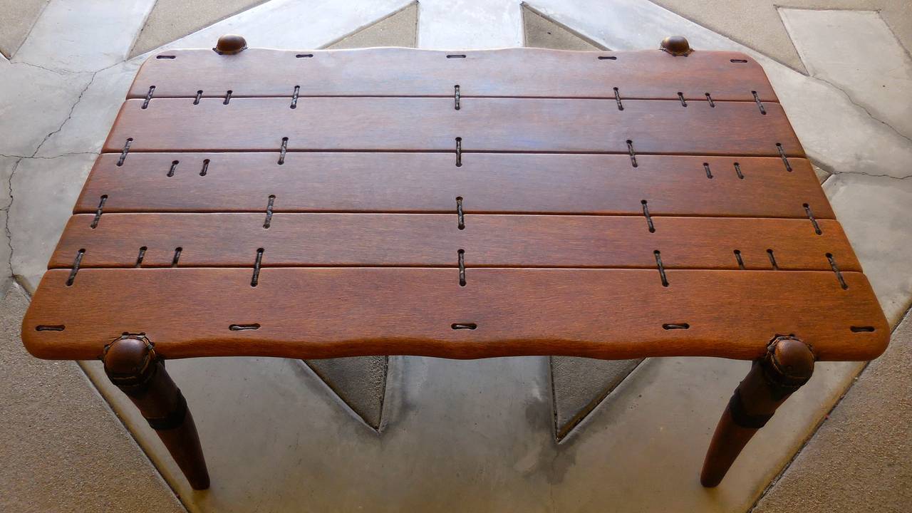 Intriguing Palm Wood and Leather Vintage Coffee Table 3