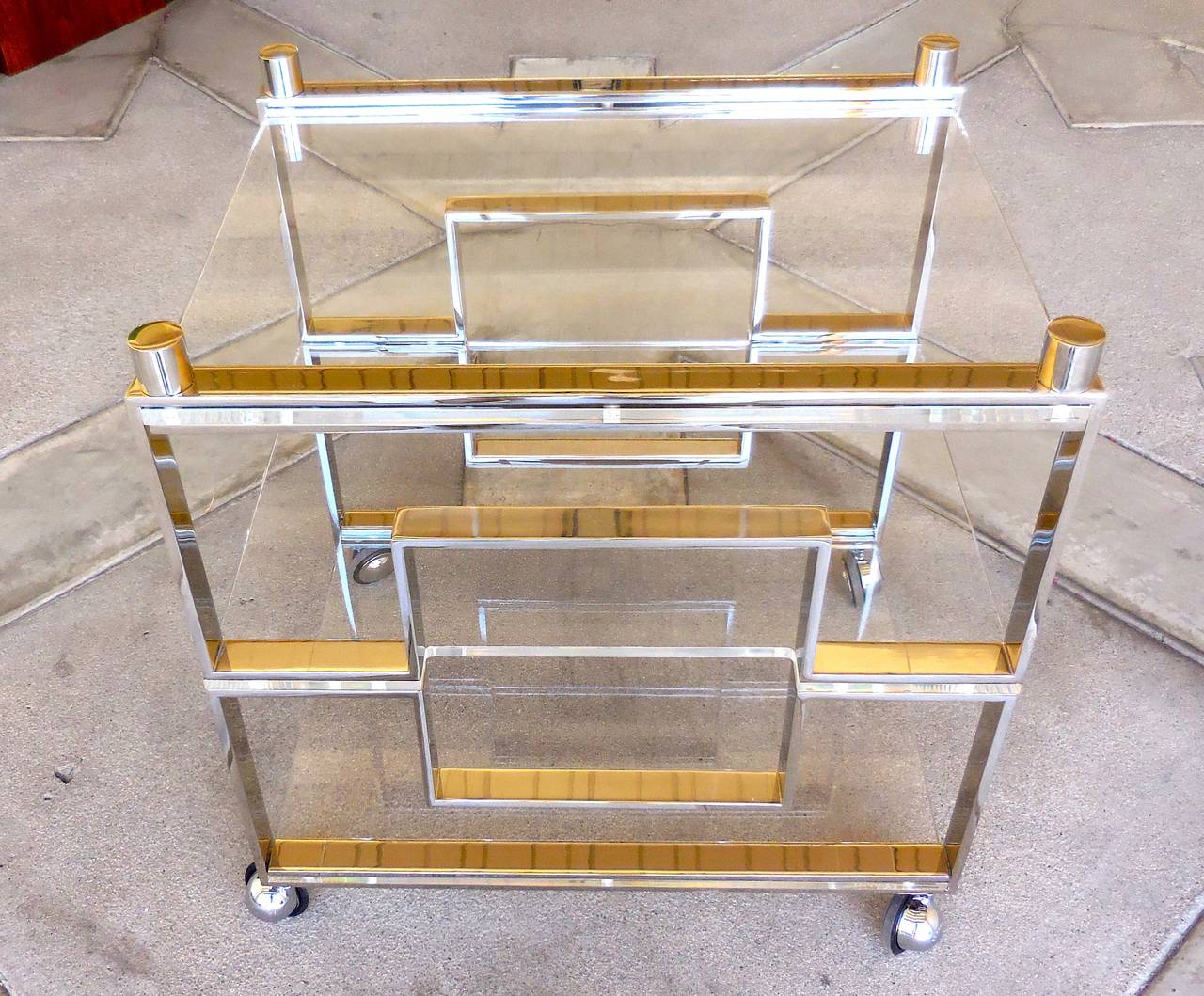 Mid-Century Modern Glamorous Nickel Plated Steel and Lucite Serving Cart by Charles Hollis Jones