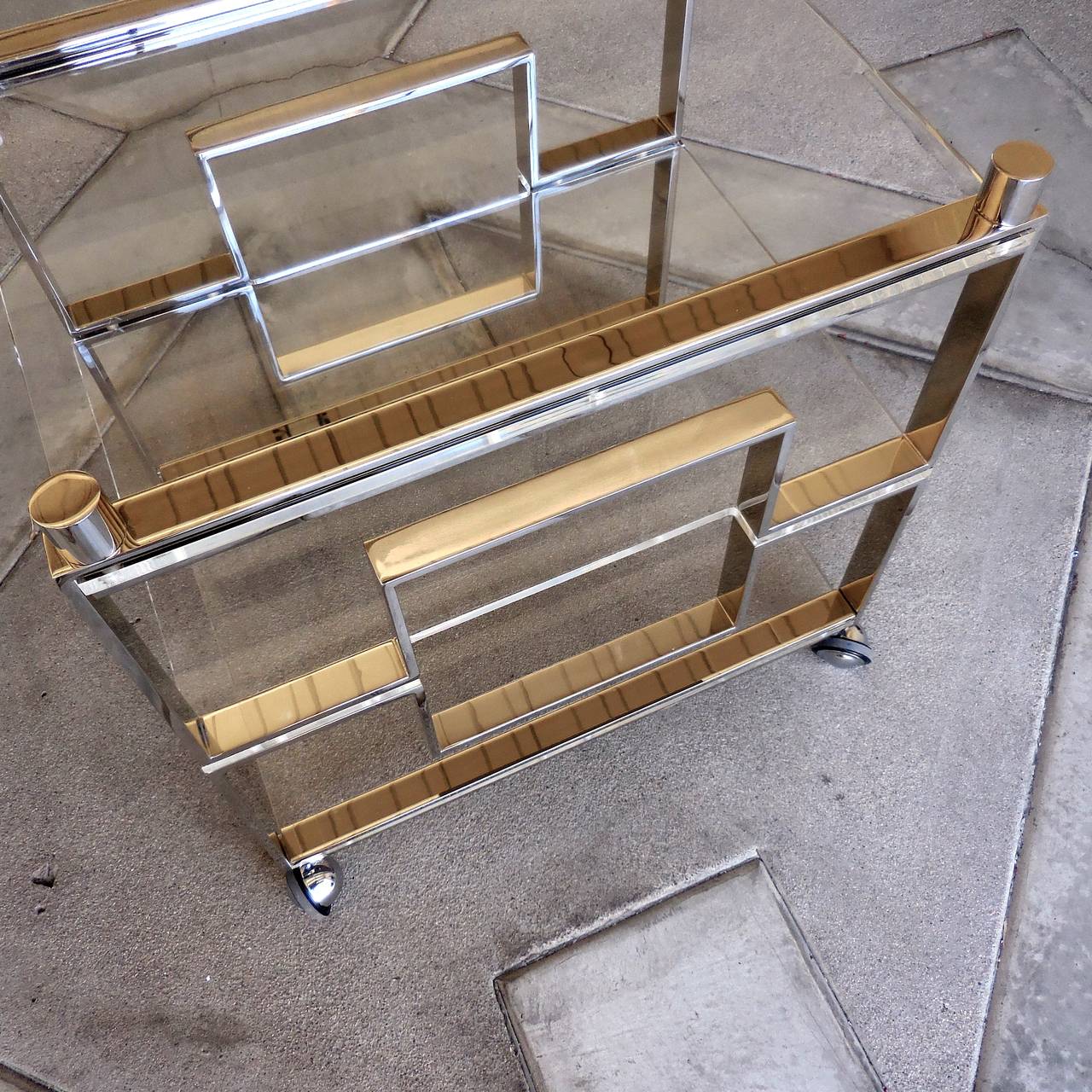 Glamorous Nickel Plated Steel and Lucite Serving Cart by Charles Hollis Jones In Excellent Condition In Palm Springs, CA
