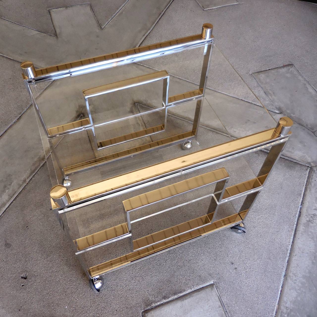 Glamorous Nickel Plated Steel and Lucite Serving Cart by Charles Hollis Jones 4