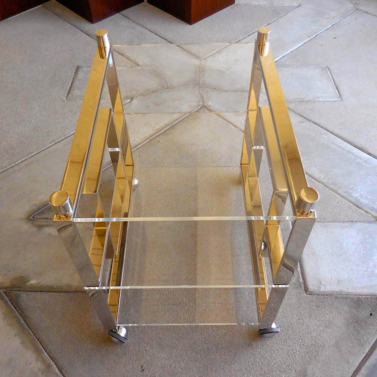 Glamorous Nickel Plated Steel and Lucite Serving Cart by Charles Hollis Jones 2