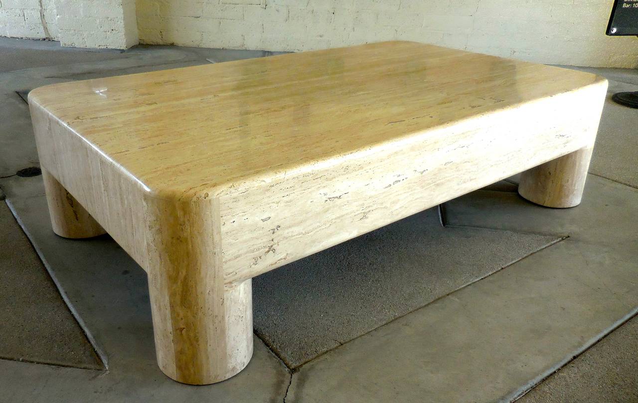 Mid-Century Modern Custom Rectangular Travertine Coffee Table Attributed to Michael Taylor