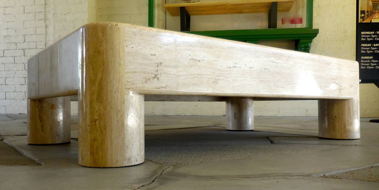 Custom Rectangular Travertine Coffee Table Attributed to Michael Taylor In Excellent Condition In Palm Springs, CA