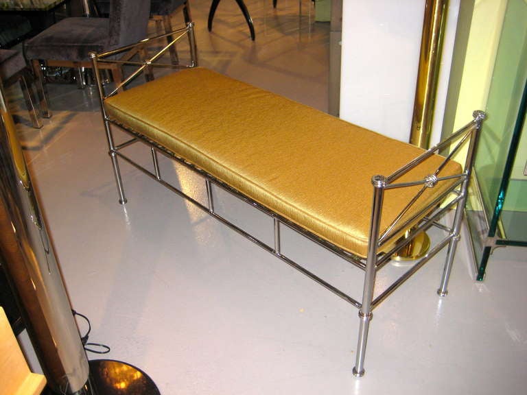 A Chrome Plated Steel Neoclassical Style Bench ca. 1970s