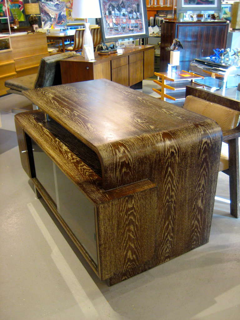 European Art Moderne Cerused Oak Waterfall Desk with Matching Chair, Circa 1940s