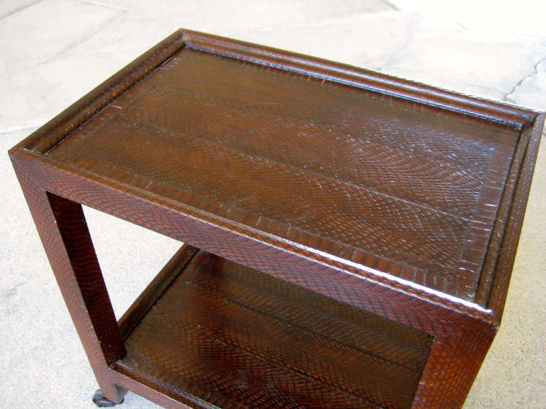 American Iconic Karl Springer Snakeskin Covered Occasional Table, circa 1980s