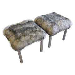 Tipped Sheepskin Upholstered Vintage 1970s Benches