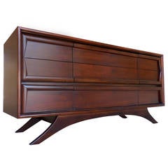 Vintage Nine-Drawer Walnut Chest in the Style of Vladimir Kagan Made by Kroehler