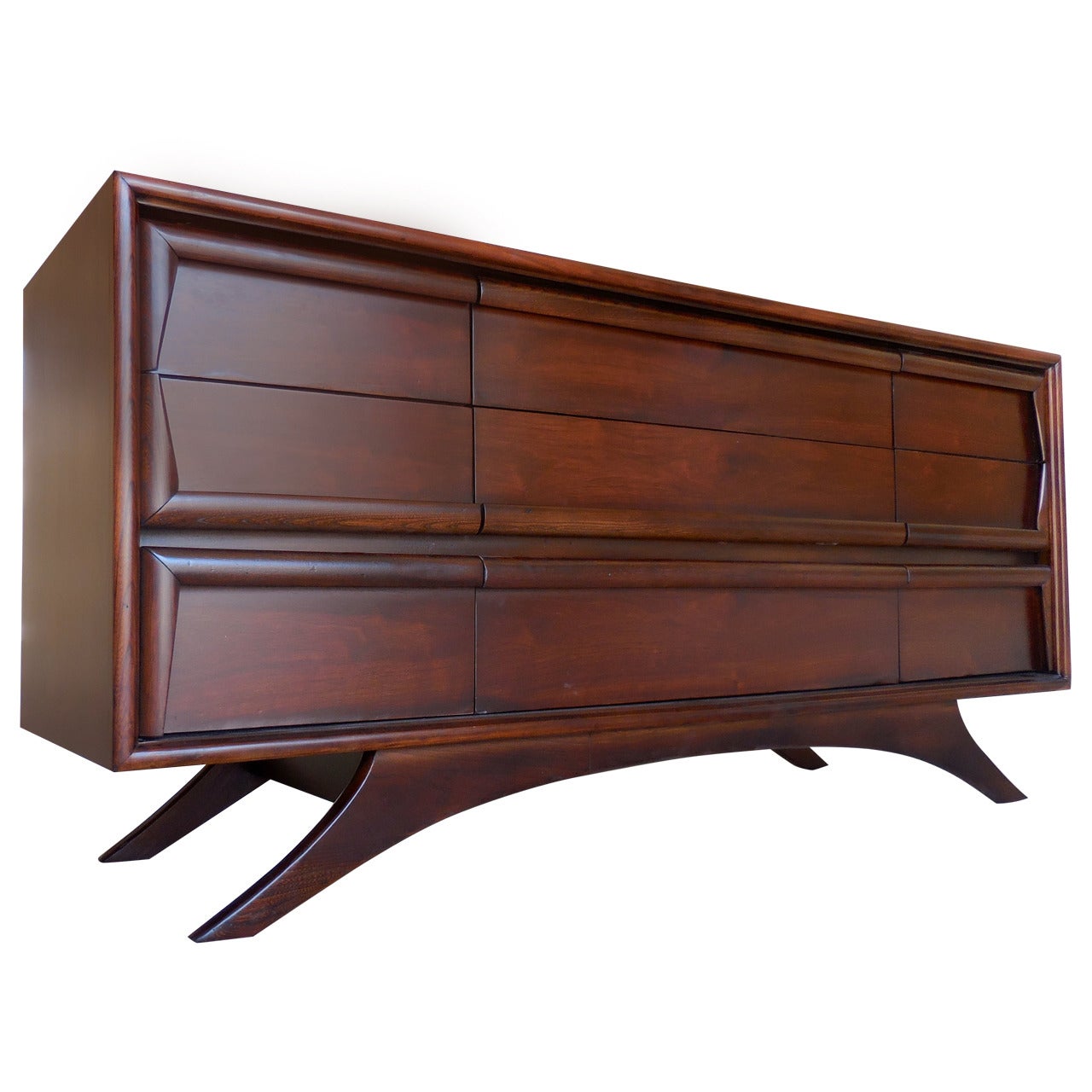 Nine-Drawer Walnut Chest in the Style of Vladimir Kagan Made by Kroehler