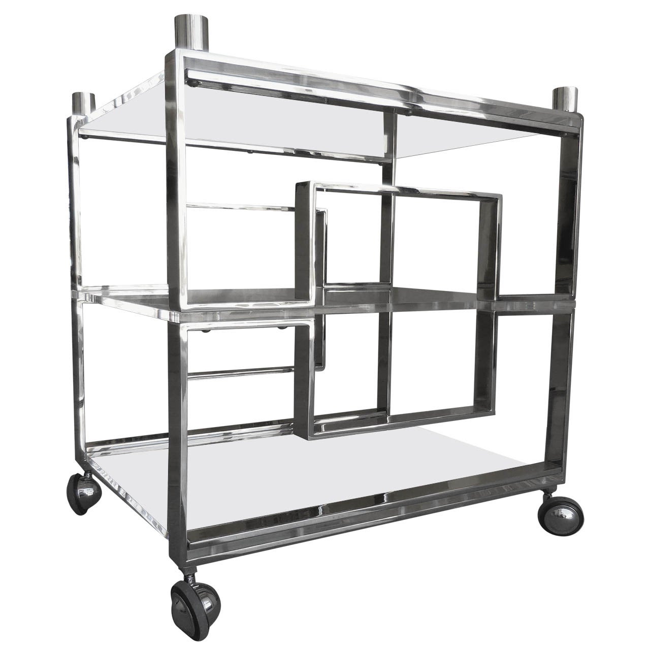 Glamorous Nickel Plated Steel and Lucite Serving Cart by Charles Hollis Jones