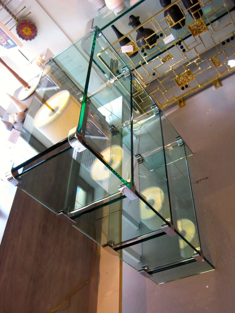 Stainless Steel A Sleek Glass And Chrome Low Etagere Designed By Leon Rosen For Pace.  C. 1970's