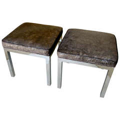 Chic Pair of Nickel-Plated Steel Parson's Style Stools, Circa 1970's
