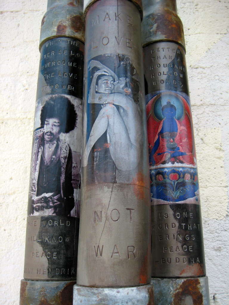 Modern Provocative Trio of Dummy Artillery Shells with Non-Violent Credo and Imagery