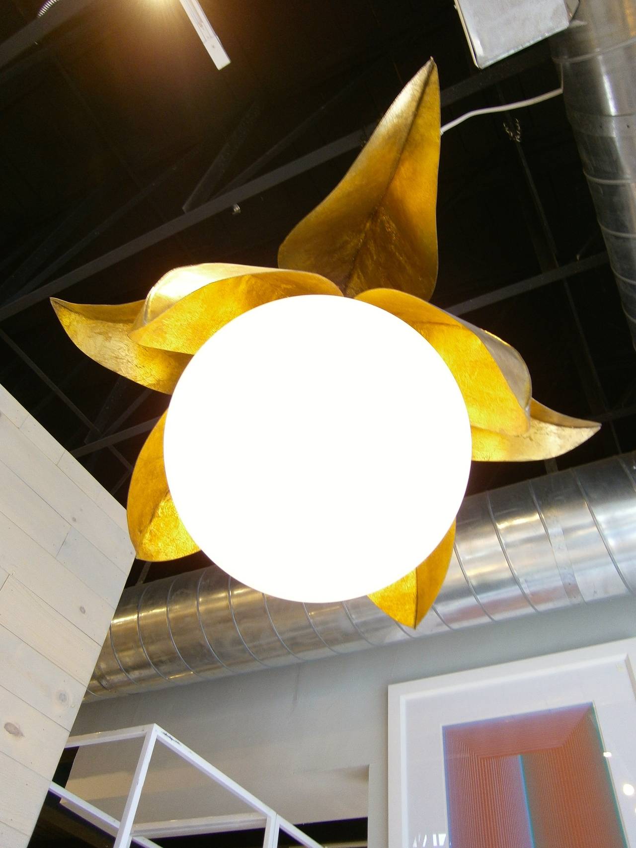 Pearl like Custom-Made Glass and Gilt Metal Pendant Light, circa 1970s