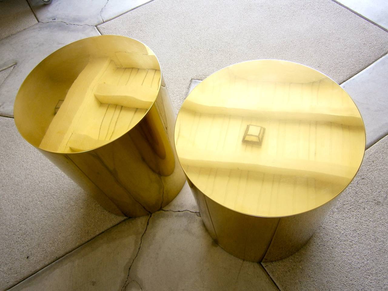 American Pair of Brass Drum Side Tables Made by Artisan House and Signed C. Jere