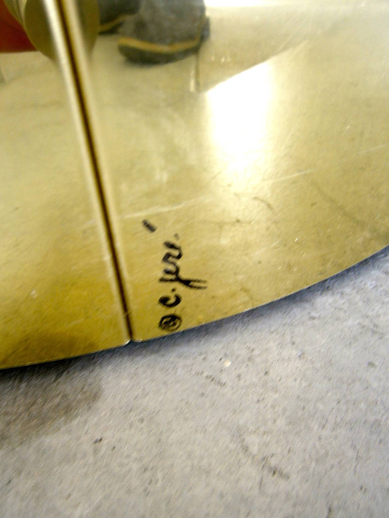Pair of Brass Drum Side Tables Made by Artisan House and Signed C. Jere In Excellent Condition In Palm Springs, CA