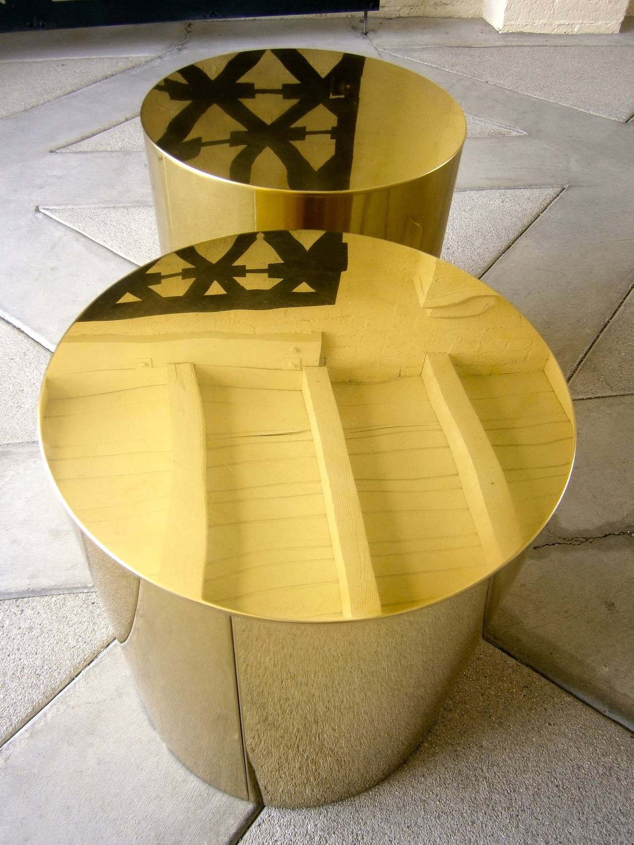 Pair of Brass Drum Side Tables Made by Artisan House and Signed C. Jere 2