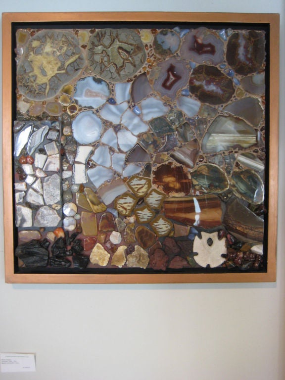 A mosaic wall hanging by American artist Miriam Rogers (1900-1994).<br />
The wall hanging is identified on the verso as 