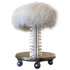 Retro Coquettish Lucite and Nickel-Plated Vanity Stool by Design For Leisure  C 1980s