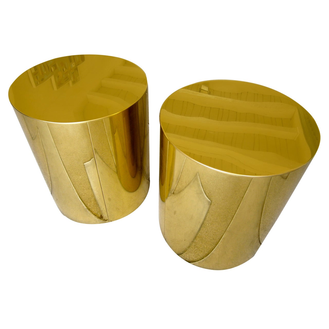 Pair of Brass Drum Side Tables Made by Artisan House and Signed C. Jere
