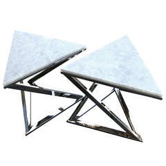 A pair of marvelous geometric sidetables by Nikos Zographos