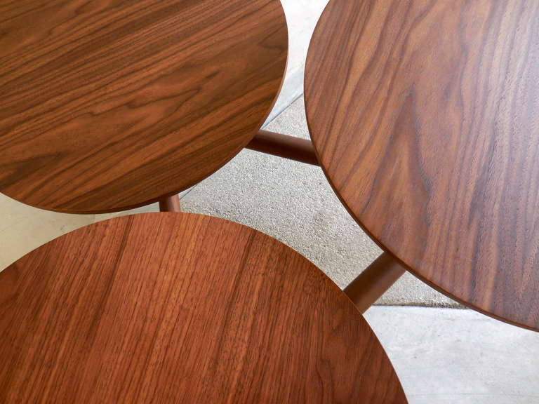 Mid-20th Century An engaging walnut coffee table with multi-level pod surfaces.  C. 1960's