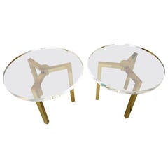 Pair of Brass and Lucite "Elrod" Occasional Tables by Charles Hollis Jones