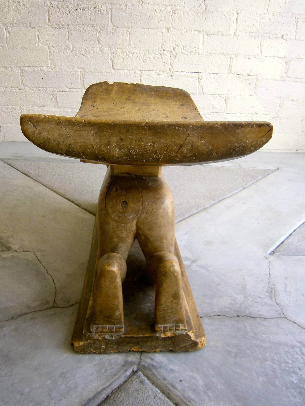 Carved Powerful 20th Century Figural Ashanti Stool
