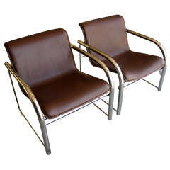 A pair of 1970's  Richard Schultz leather and chrome  RS48 lounge chairs