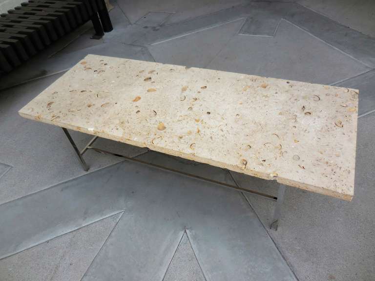 American 1950's Shell Stone and Chromed Steel Coffee Table by Harvey Probber