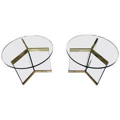 Marvelous Pair of Glass and Brass "6060" Tables Made by Pace, circa 1970s