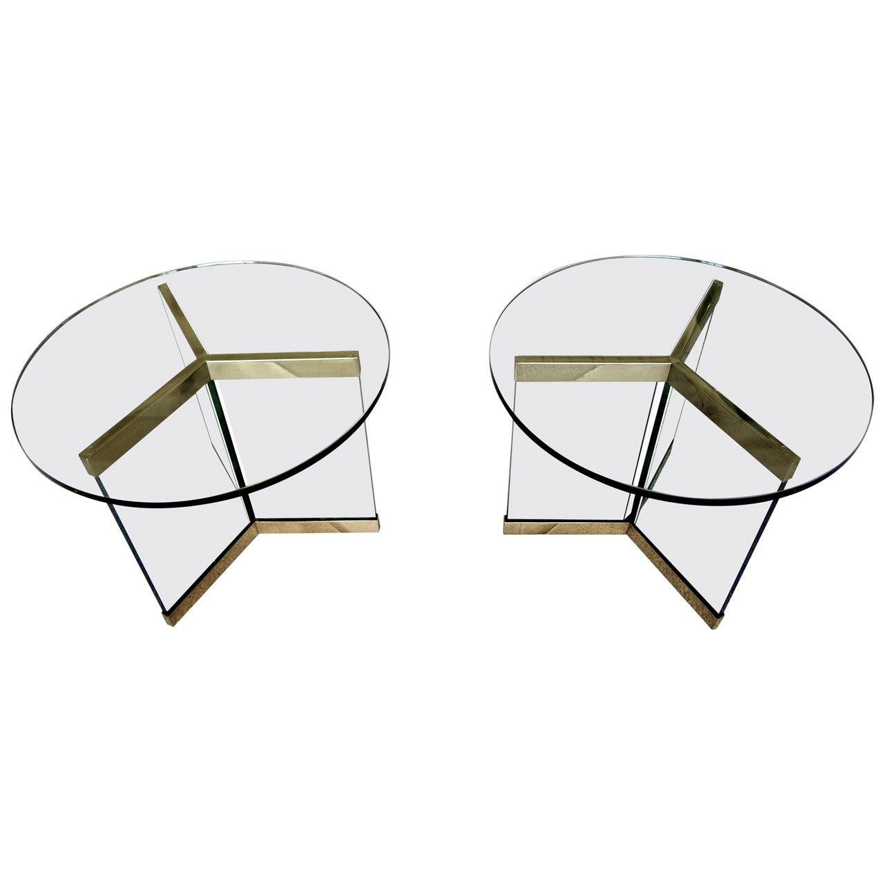 Marvelous Pair of Glass and Brass "6060" Tables Made by Pace, circa 1970s