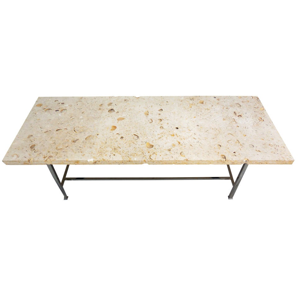 1950's Shell Stone and Chromed Steel Coffee Table by Harvey Probber