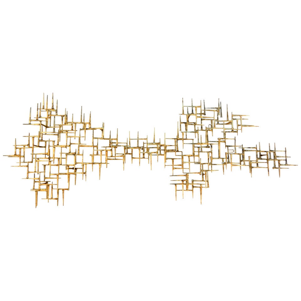 "Clavius" Hand Gilded Asymmetric Steel Wall Mounted Sculpture by Del Williams